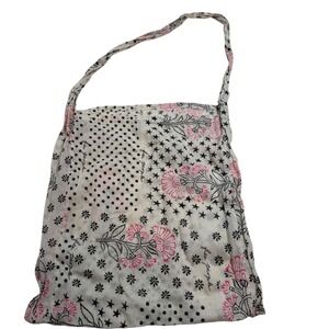 Free People White Black Pink Floral Star Dot Print Hobo Bag
